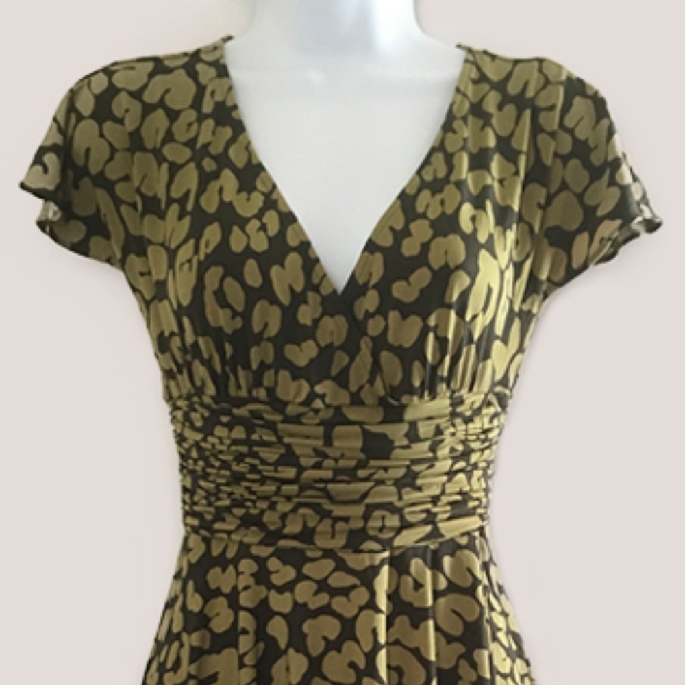 NWOT Chadwick's Olive Green Cheetah Print Petite Dress